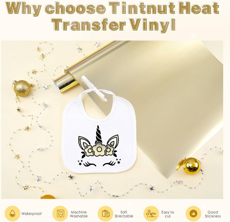 Tintnut Metallic Heat Transfer Vinyl Roll Gold and Silver Chrome HTV - 12"x 6 ft Foil Holographic Iron On Vinyl for DIY T-Shirts Handbags Hats Crafts - Image 3